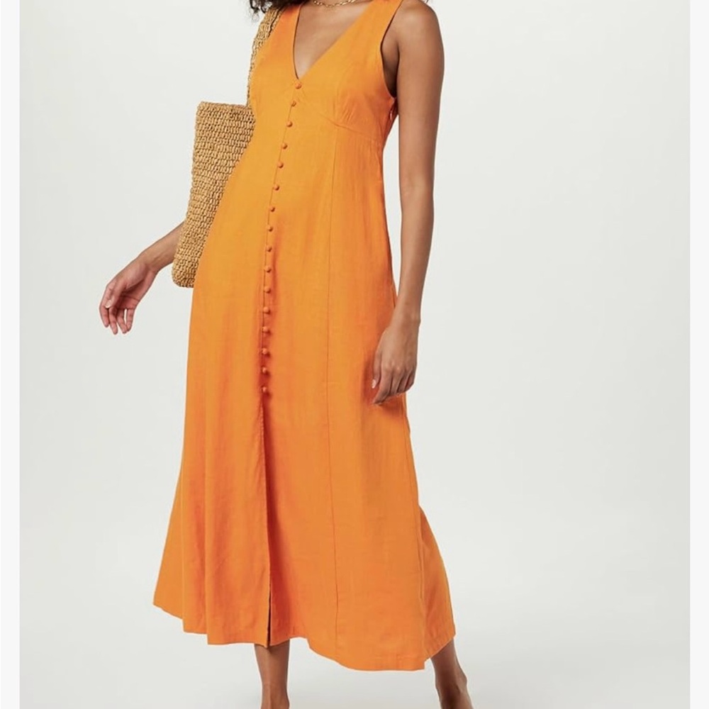 Orange Sleeveless Button-Down Dress